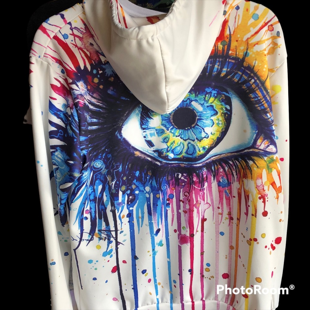 Watercolor Eye Unisex 3D Hoodie. Multicolor Graphic. Size L/XL - Picture 4 of 7